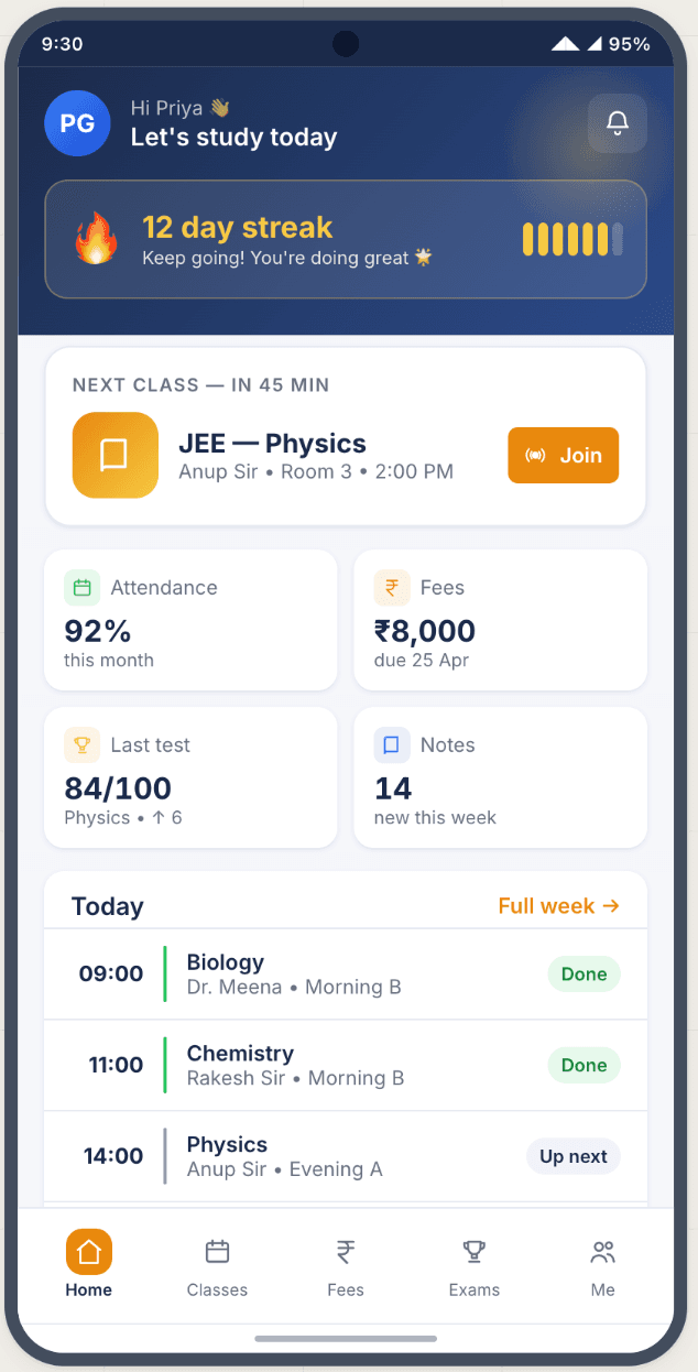 Student mobile dashboard