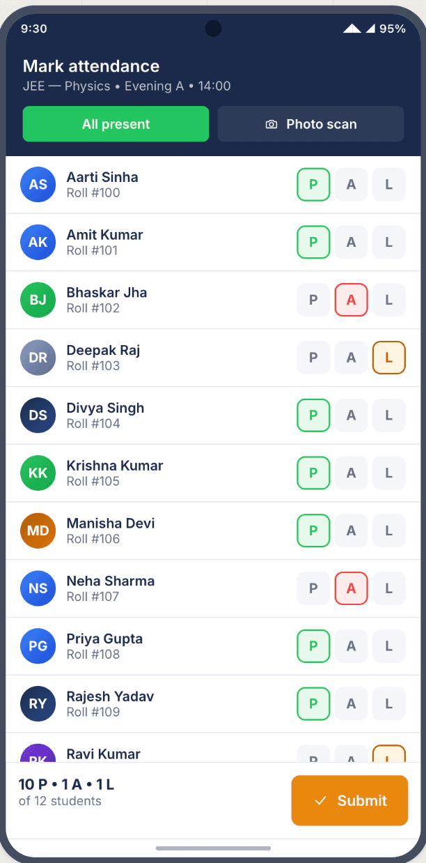Teacher marking attendance on mobile