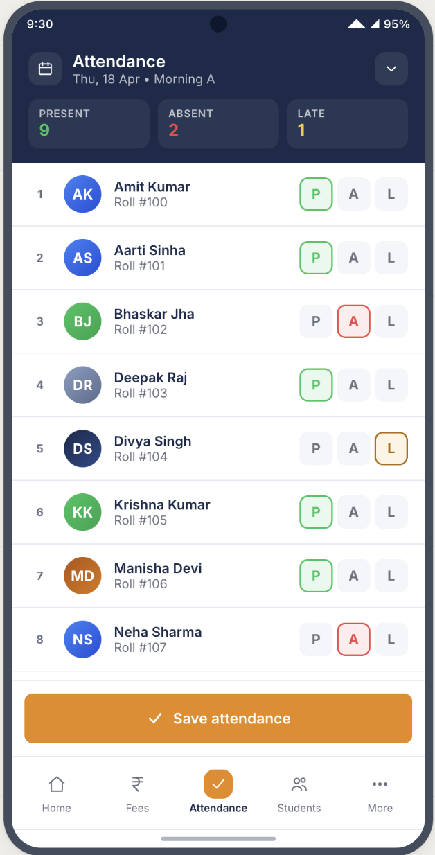 Attendance mobile view